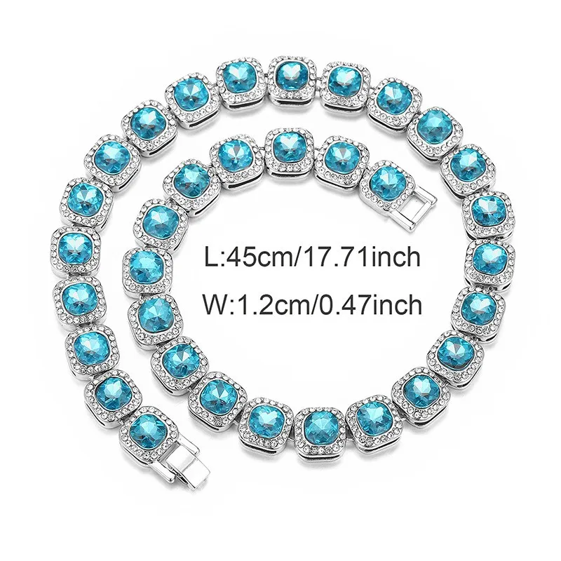 Chains Hip Hop Square Colorful Rhinestones CZ Tennis Chain Choker Necklace Male Femalebling Punk Bracelet Jewlery Couple_voghion.com