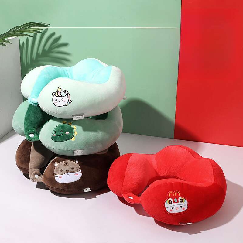 Almohada para el cuello con estampados de dinosaurio verde de dibujos animados en forma de U de camello para la oficina, para proteger la siesta, para viajes, aviones_voghion.com