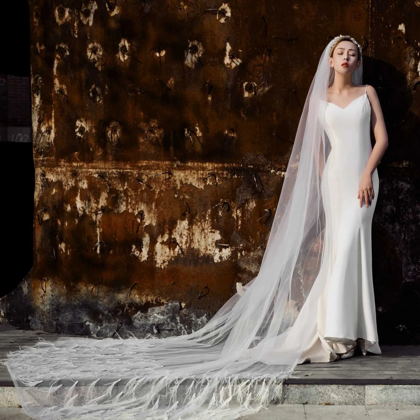Gioielli V22, 1 strato di piume, perline, cattedrale, matrimonio, con pettine, accessori per capelli da sposa, velo di seta Medine_voghion.com