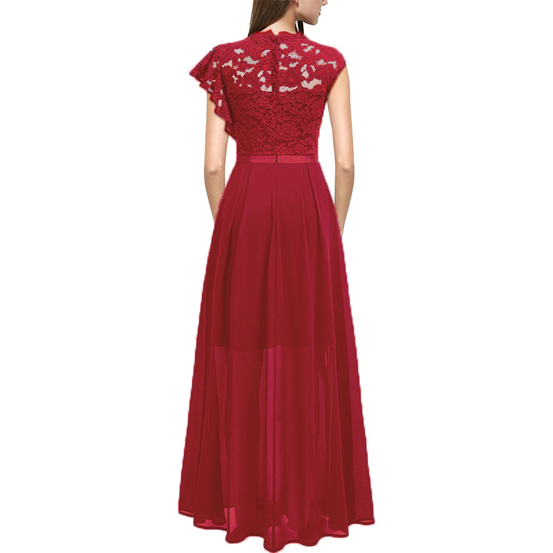 Europäischer und amerikanischer heißer Stil, Abendkleid, Spitzenstil, hoher Taille, langer Rock_voghion.com