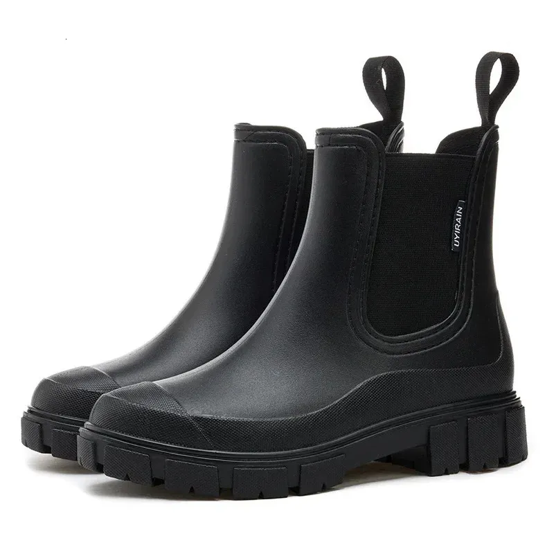 Women Waterproof Boots Style Elastic Mouth Ankle Mid Top Rain Shoes Non Slip Outdoor Indoor Water Boot Woman 240709_voghion.com