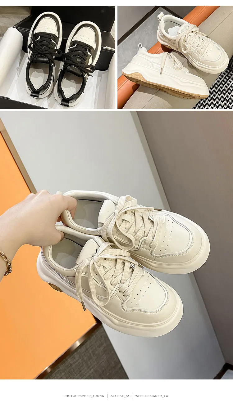 Damen Echtes Leder Dicke Sohlen mit erhöhter Löslichkeit Kleine Weiße Lässige Vielseitige Atmungsaktive Sport-Boardschuhe_voghion.com