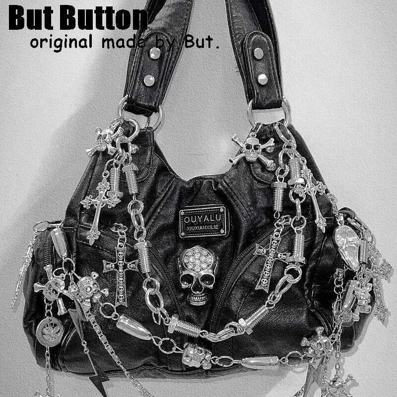Sac à main à bandoulière unique pour femme Y2k Girl Vintage Haruku plein de chaînes Rivet Spike Gothic Punk Tote Steampunk_voghion.com