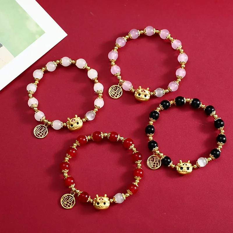 Zodiac Dragon Beaded Bracelet Lucky Symbol Blessing Bangle_voghion.com