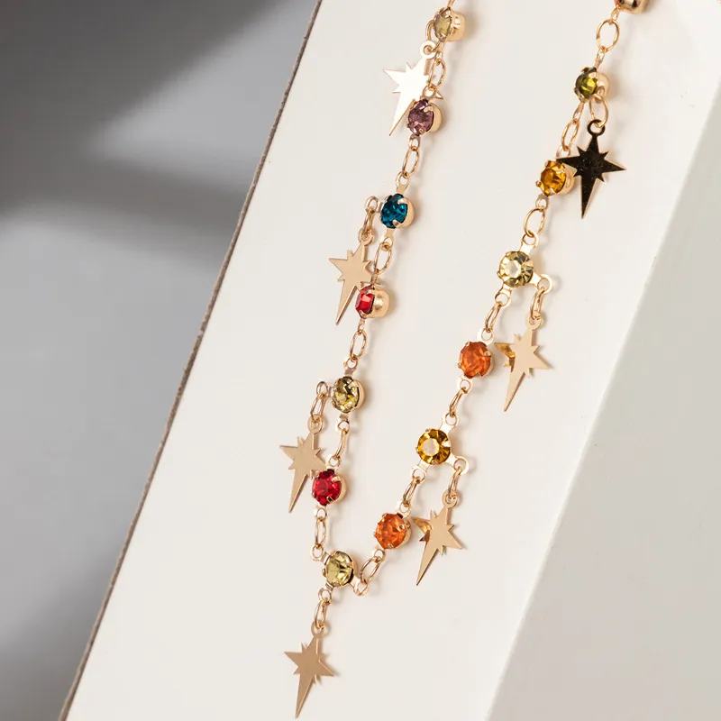 Μοντέρνο κολιέ Chocker Star, μοντέρνα πολύχρωμη κρυστάλλινη αλυσίδα, ρετρό μενταγιόν, χρυσό μεταλλικό Boho κοσμήματα, αλυσίδες_voghion.com