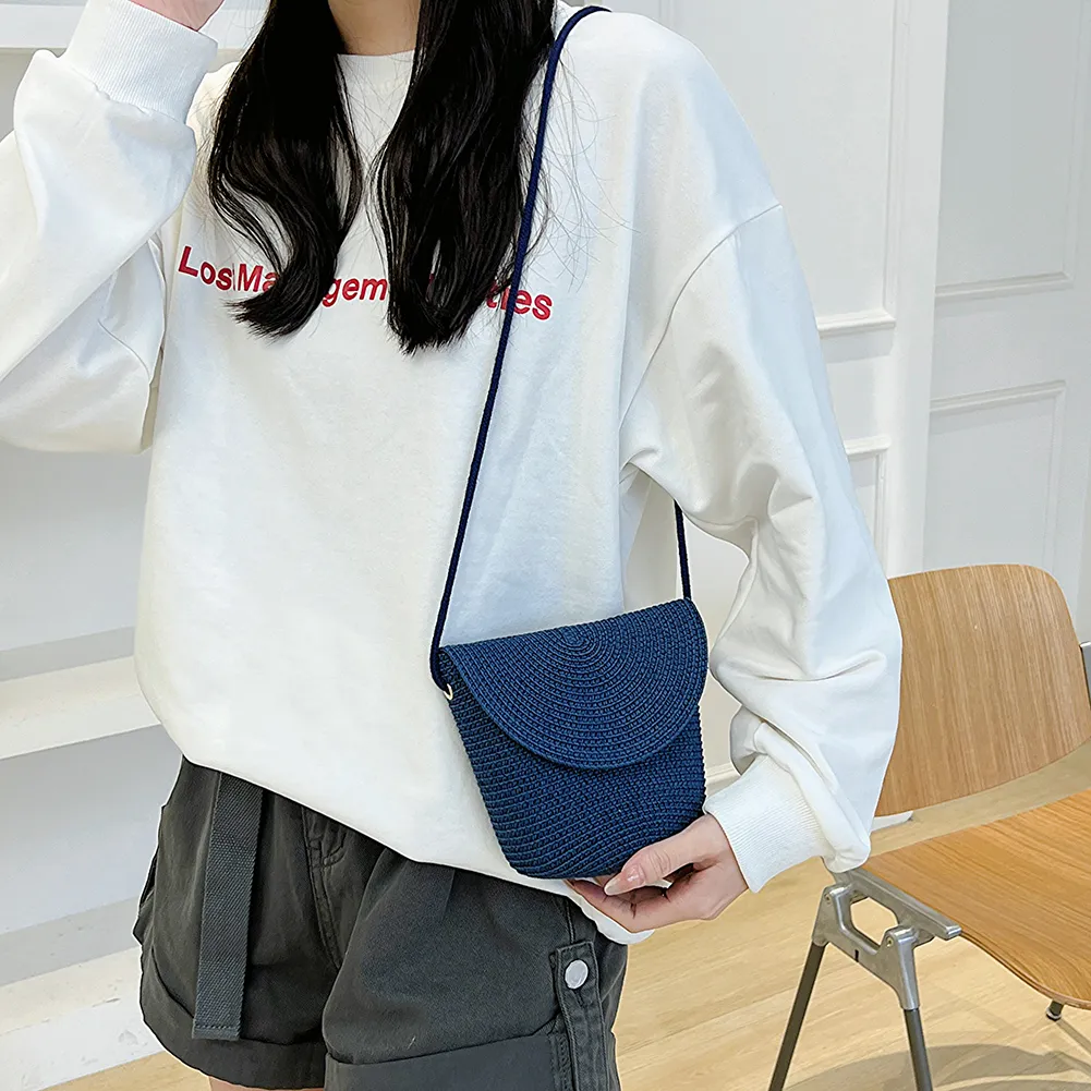 Borsa a tracolla estiva da donna, in tessuto alla moda, casual, semplice, portatile, elegante, fatta a mano, in tinta unita, per il fine settimana._voghion.com