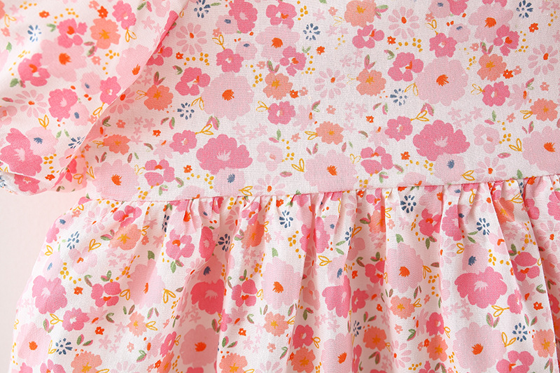 Rochie de vară pentru copii mici, rochie de printesa cu flori roz, mâneci bufante, rochie de ziua de naștere pentru copii fete_voghion.com