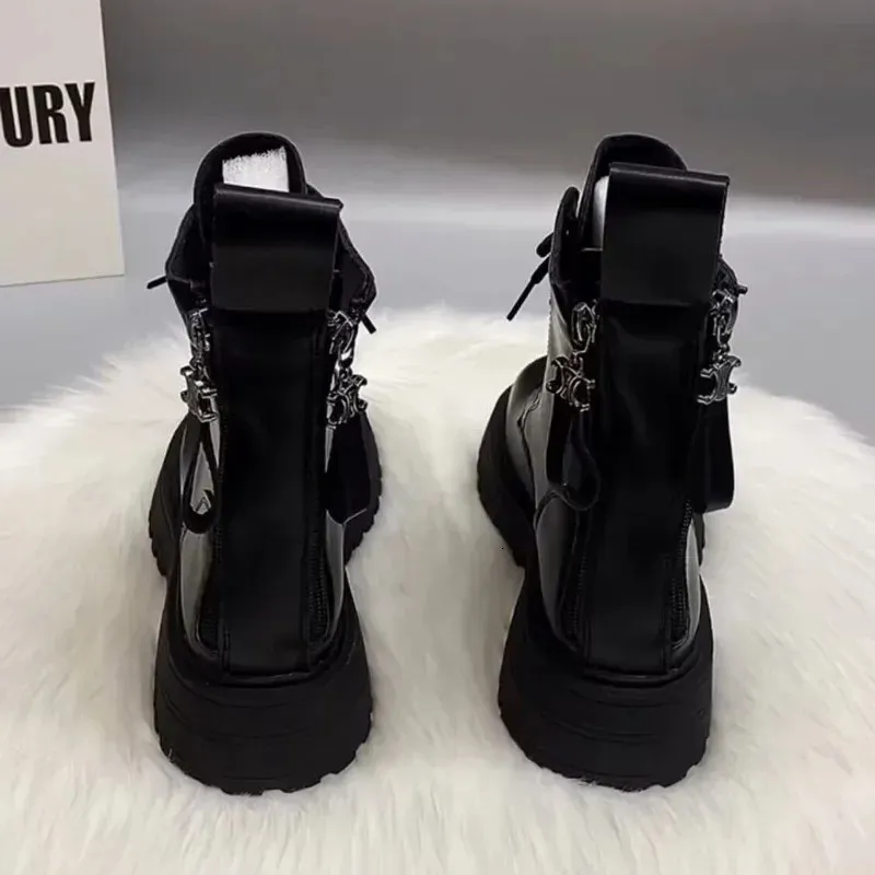 SLX Winter British Style Womens Martin Boots Black Retro Zipper Thick Bottom Joker High Quality Soft Leather Booties_voghion.com