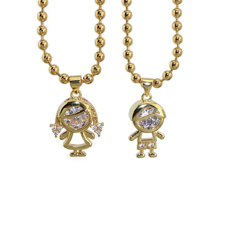 NZ1428 Collier délicat plaqué or avec micro pavé de zircons cubiques pour garçon et fille, pendentif à breloque pour enfants, chaîne à billes_voghion.com
