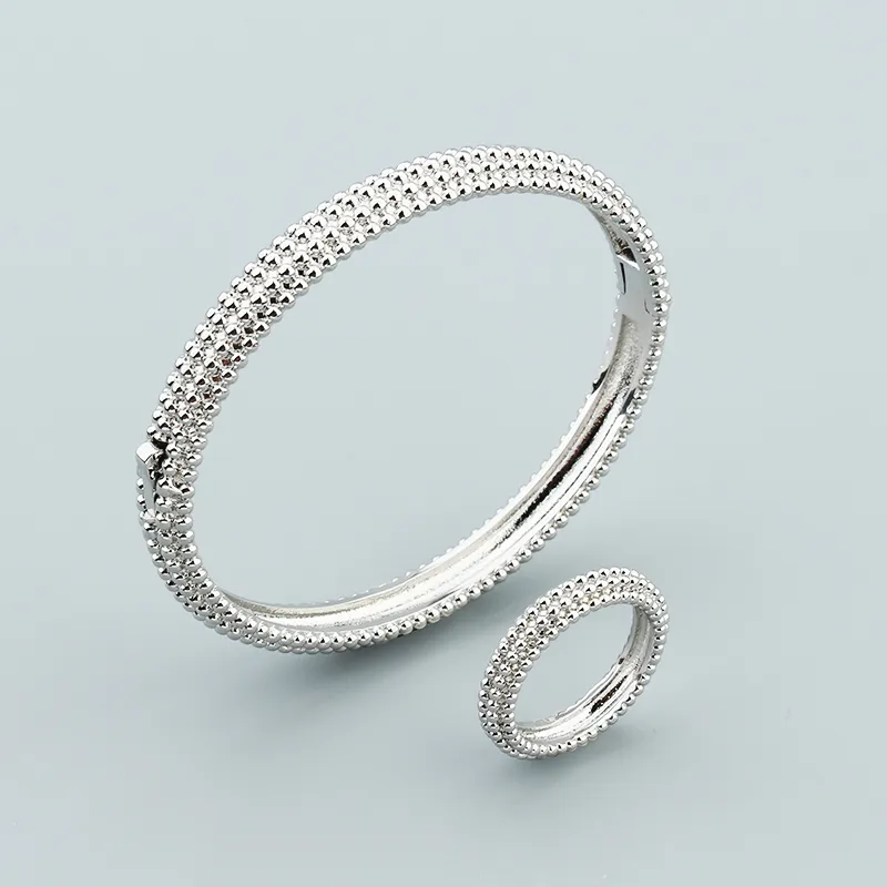 Beaded Bracelet And Ring Set In Rose Gold And Silver For Women_voghion.com