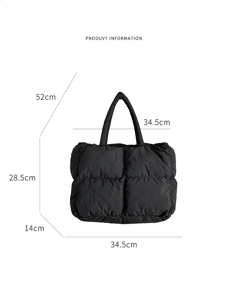 Women's Padded Down Tote Bag Large Capacity Winter Shoulder Bag_voghion.com