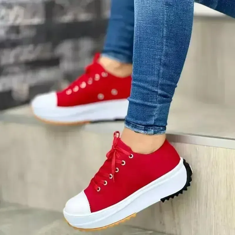 Spring New Low-cut Single Shoes For Women, Thick-soled Canvas Shoes, Available Now, Platform Soles, Large Sizes For Women, Sizes 35-43_voghion.com