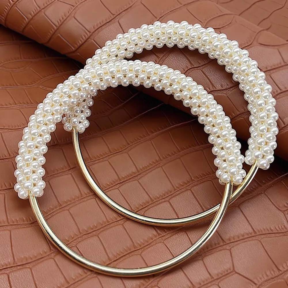 2pcs High-grade Purse Pearl Replacement Round Handle Clutch Handbag Handles DIY Handmade Crochet Bag Accessories_voghion.com