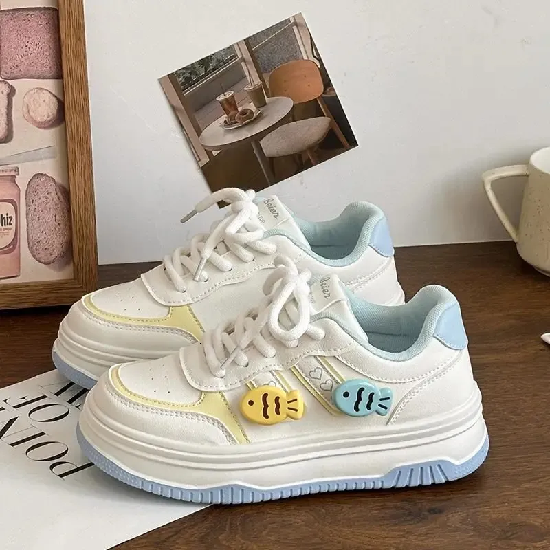 SHANPA Kawaii Platform Sneakers per donna Carine Dolci Tinta Unita Sportive Casual Versatili Scarpe Femminili 250614_voghion.com