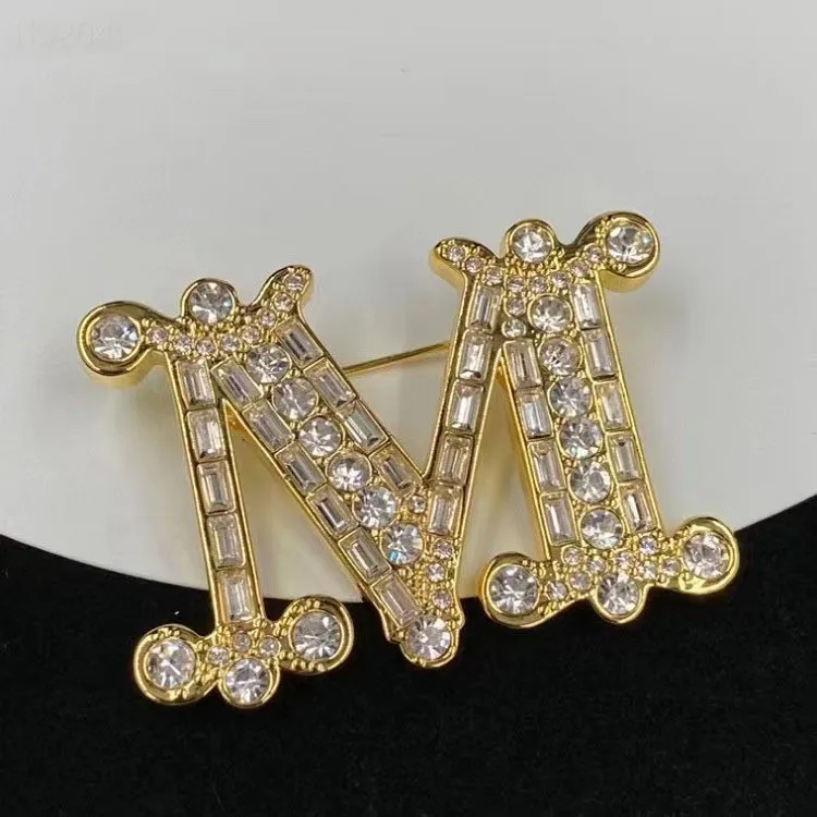 Artificial Diamond Letter Brass Material Flower, European and American Fashion Versatile Pins, Unique Design Sweater_voghion.com