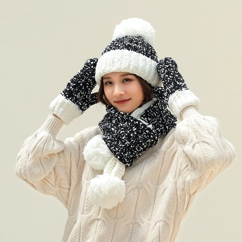 Jõulukingiks lumehelveste müts, armas talvine villamüts, sall, kindad, kolmeosaline Korea versioon, metsiku magususe trend_voghion.com