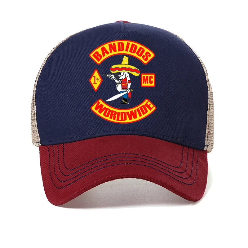 Czapki z daszkiem Bandidos Motorcycle Club Men Baseball Cap Cotton Summer Fashion Mesh Trucker Hat Regulowana Oddychająca_voghion.com