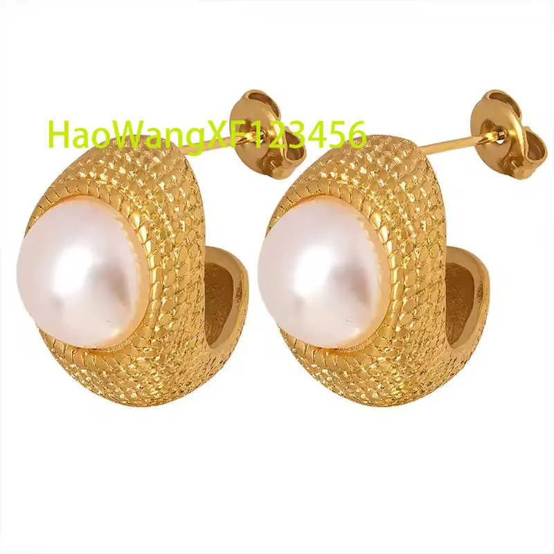 Minimalistisches Design, modische französische, klobige Perlenohrringe aus Edelstahl mit Goldbeschichtung in C-Form für Damen_voghion.com