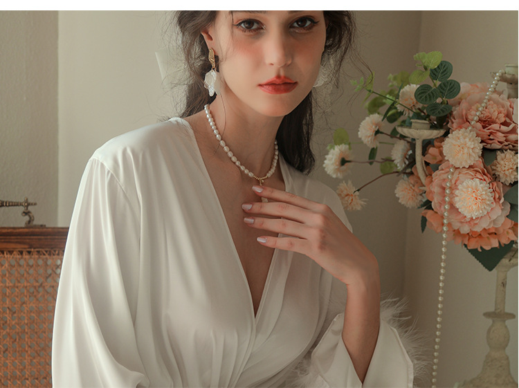 Dameskleding bruid bruid ochtendjurk dames veren nachtjapon bruiloft make-up bruidsmeisjes bruiloft kimono satijnen lange badjas_voghion.com