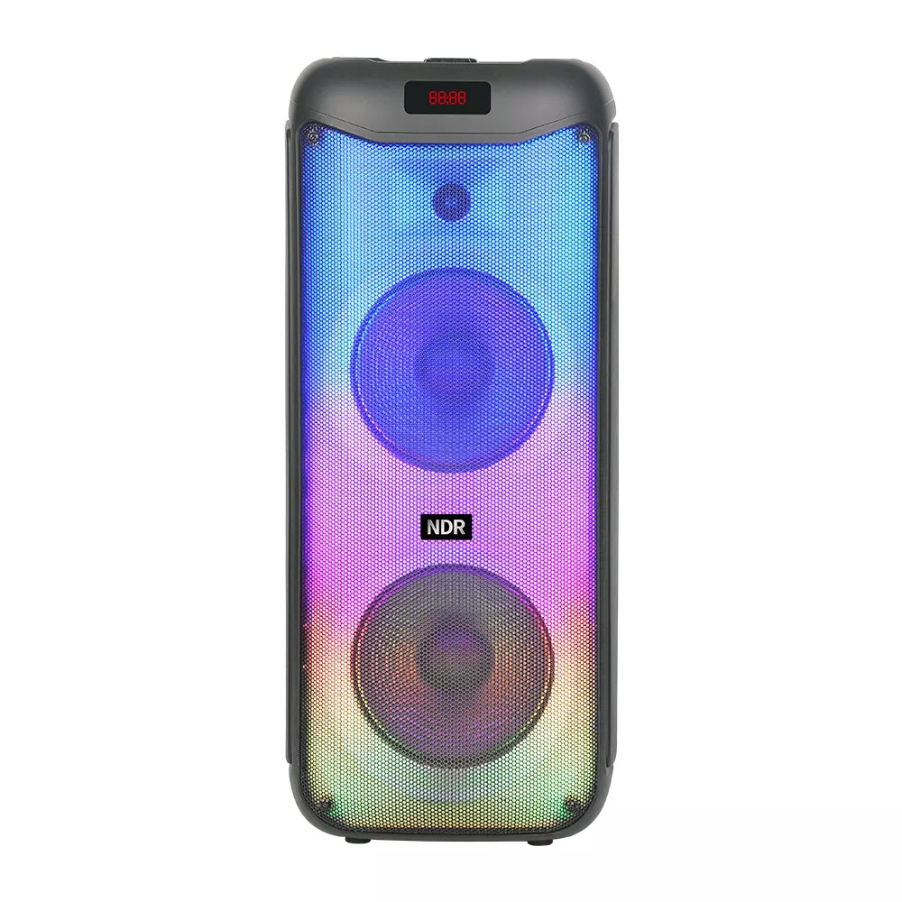 Dobbelt 8-tommer 80 W stang udendørs trolley lyd karaoke Partybox RGB Bluetooth højttaler EQ farve LED lysring, med mikrofon fjernelse_voghion.com