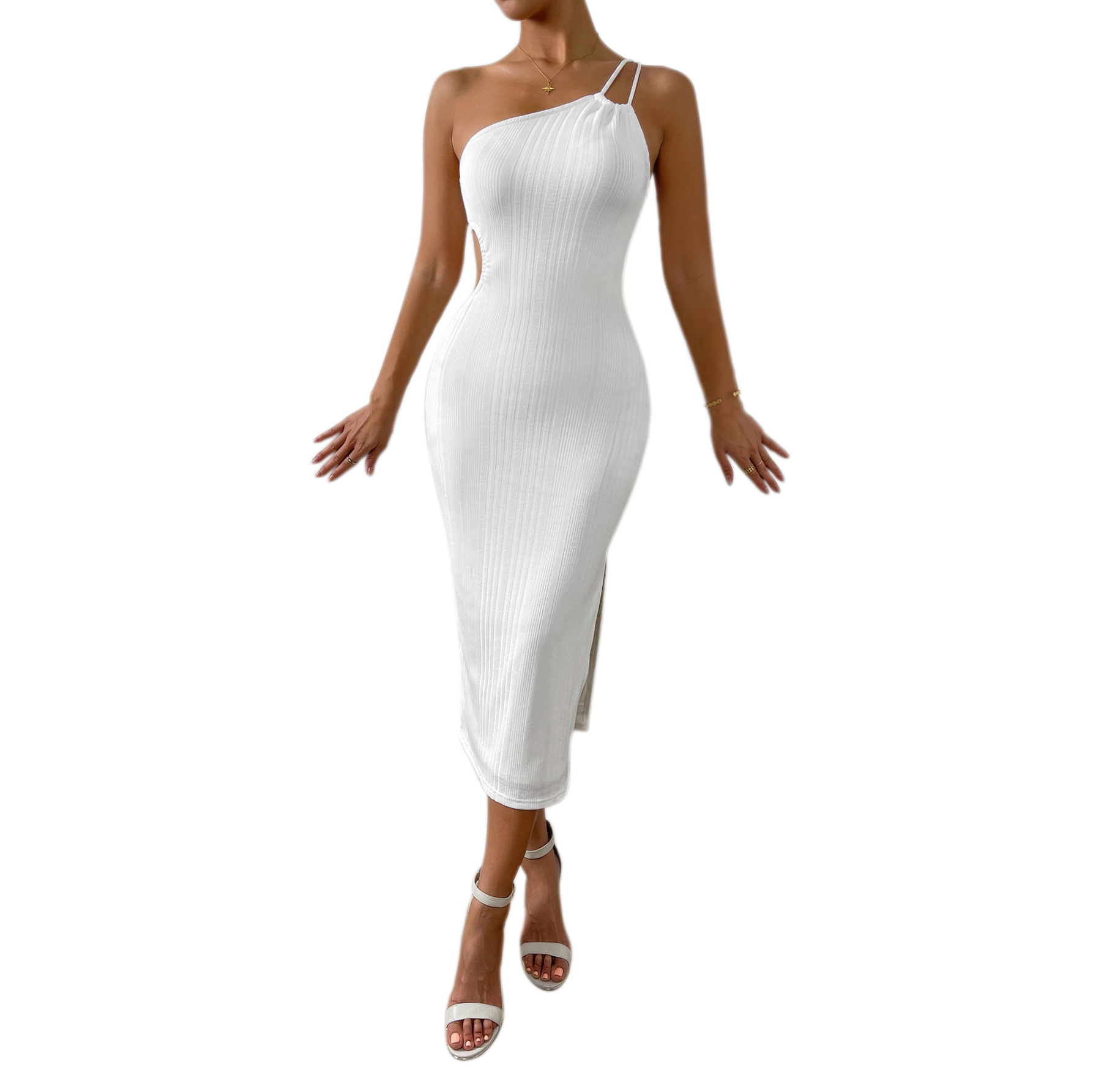Verstellbares Strapskleid mit einseitigem Schultergurt für Damen, freiliegendem Gesäß und sexy Unterrock_voghion.com