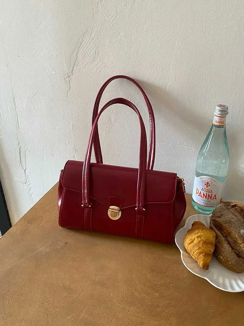 Casual underkläder axel PU-läder moderiktig damhandväska retro armstödsväska Y241123_voghion.com