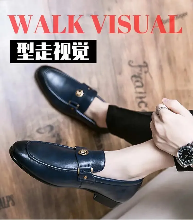 Black Loafers Slip-On Round Toe Fashion Mens Dress Wedding Shoes for Men Size 38-47 240703_voghion.com