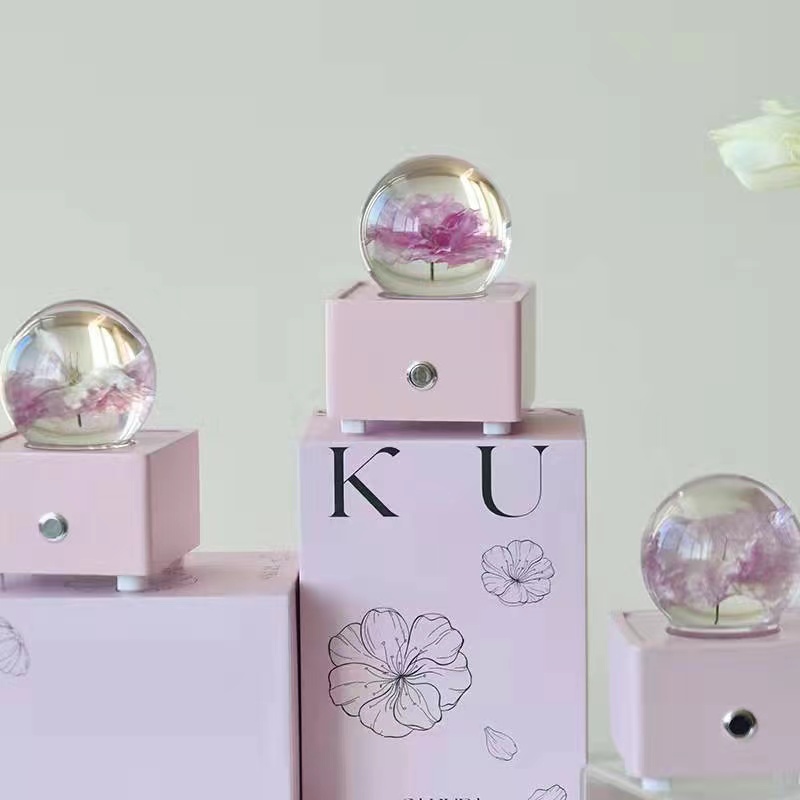 Krystalkugle i harpiks, julepynt, dobbelt pink kirsebærblomst, bluetooth-højttaler_voghion.com