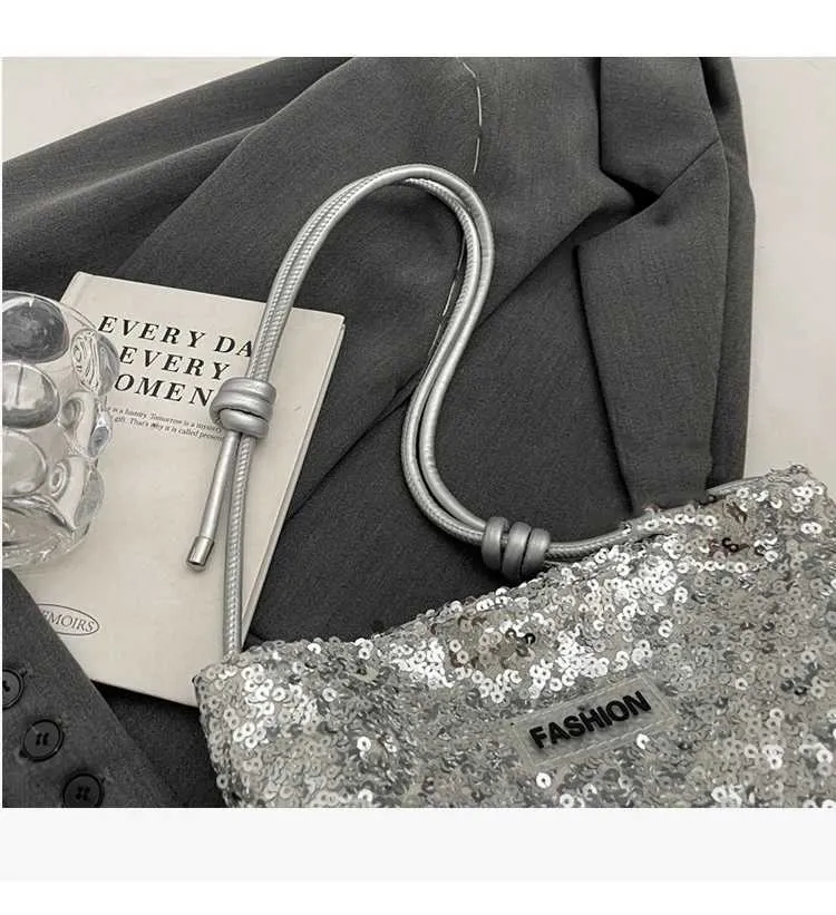 Frauen Pailletten Solide Shiny Stachels Eimer Griff Weibliche Casual Pendeln Schulter Pack Dame Weiche Große Kapazität_voghion.com