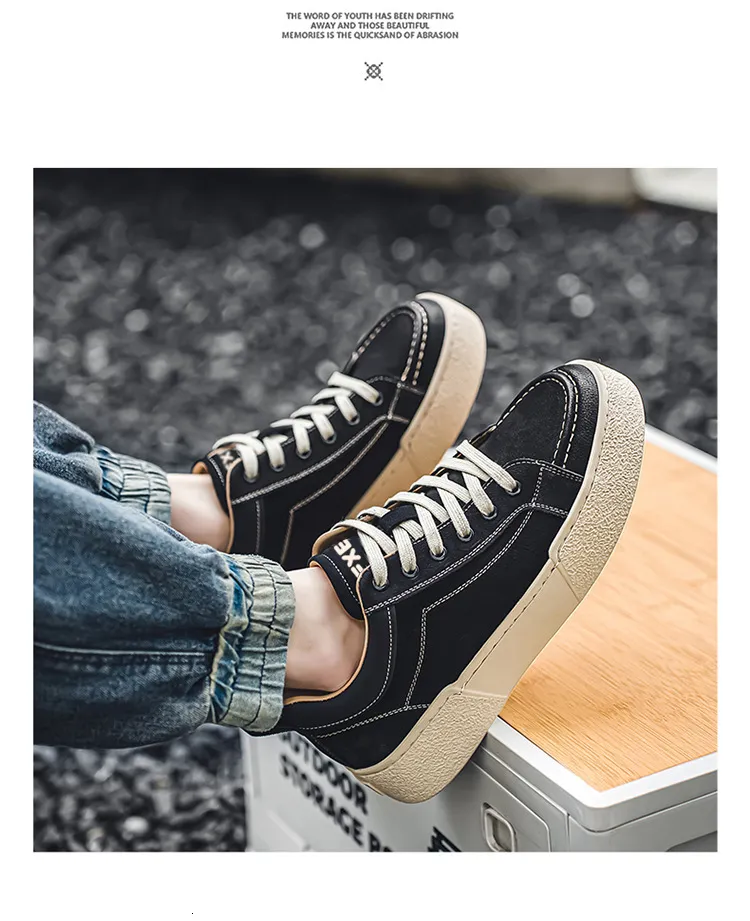 Baskets en cuir pour homme semelle épaisse style coréen_voghion.com