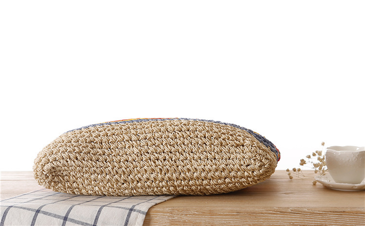 Neue kontrastierend gestreifte Einzelschultertasche aus gewebtem Papier Regenbogen-Stil, Strandtasche, Damentasche im_voghion.com
