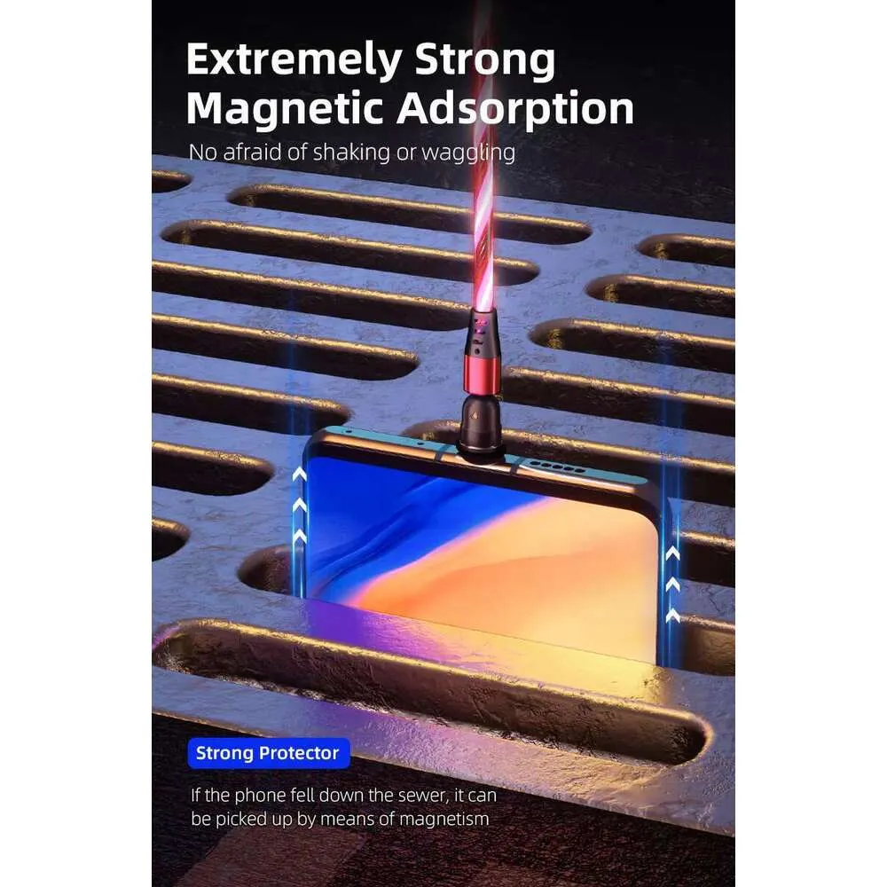 Mobile Accsori 540 Rotating LED Wing Magnetic Charging Cable, Phone Light Emitting USB Cable Charger For Mobile_voghion.com