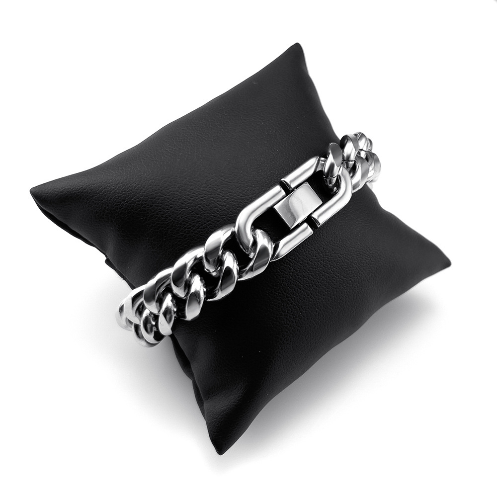 Trendy and cool stainless Cuban men's domineering titanium steel rough bracelet, hip-hop buckle jewelry_voghion.com