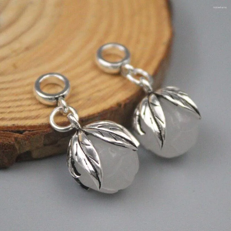 Ketten Anhänger Lotus aus reinem Sterlingsilber, Sier weißer Jade, 3,8 cm hoch, mit Kette, 50,8 cm lang_voghion.com