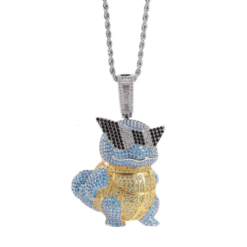 Collana con ciondolo a forma di tartaruga Jeannie dei cartoni animati hip hop, con ciondolo a forma di catena e personalità, con diamanti taglio brillante, in oro e argento sterling._voghion.com