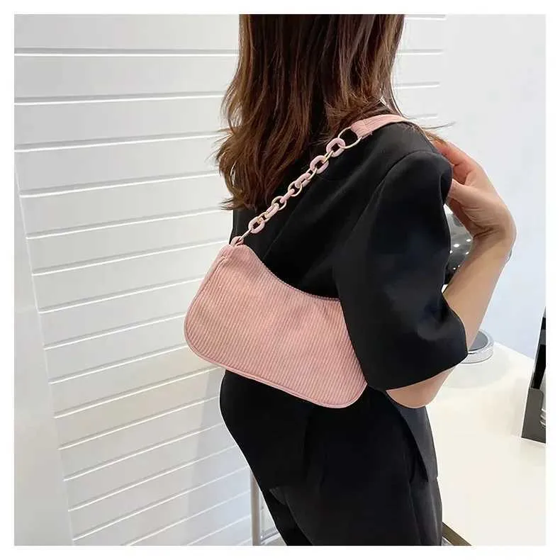 1 Stück Fi Retro Cord Unterarm lässige Umhängetasche einfarbig Reißverschluss Damen Handtasche Cluh Y241025_voghion.com