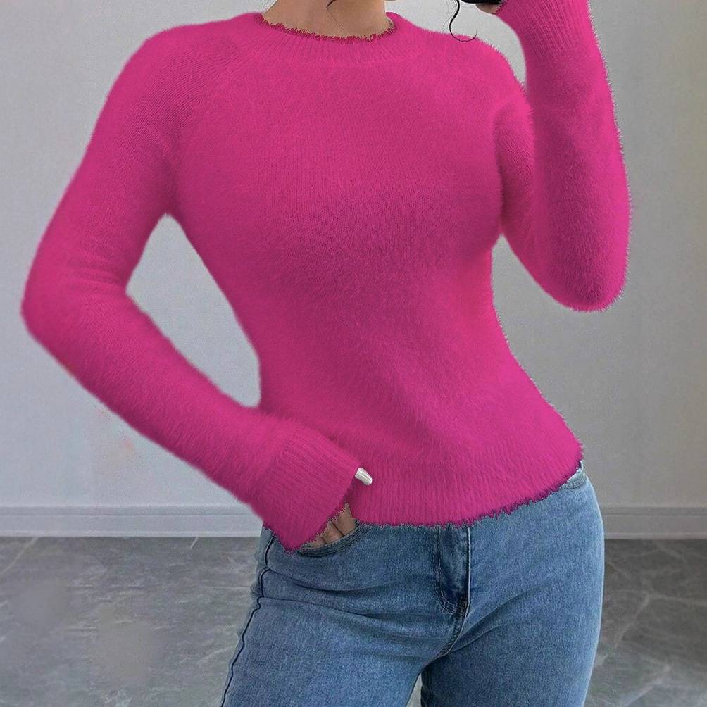 Luxury Faux Mink Soft Knit Sweater - Slim Fit Long Sleeve Turtleneck Top For Women, Elegant Fall & Winter Pullover (White, Black, Red, Deep Pink)​_voghion.com