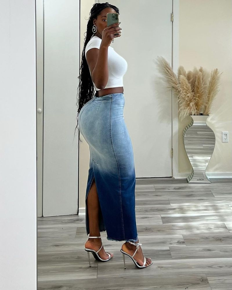 Damenbekleidung Mode Wer Schlitz Fransen Jeansrock_voghion.com