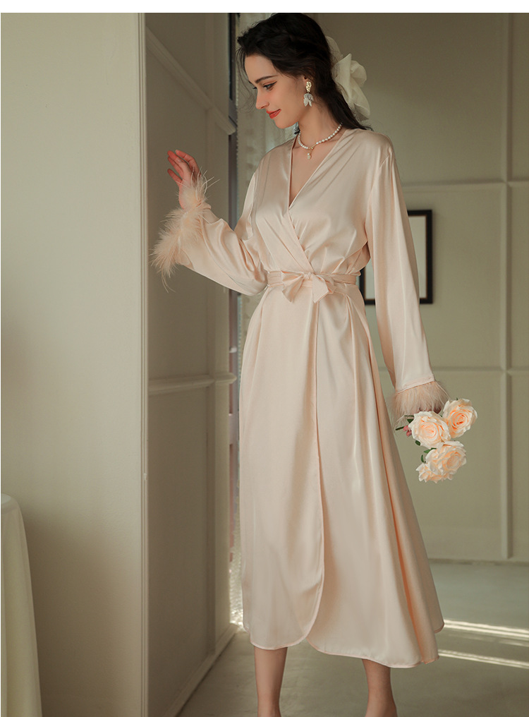Dameskleding bruid bruid ochtendjurk dames veren nachtjapon bruiloft make-up bruidsmeisjes bruiloft kimono satijnen lange badjas_voghion.com