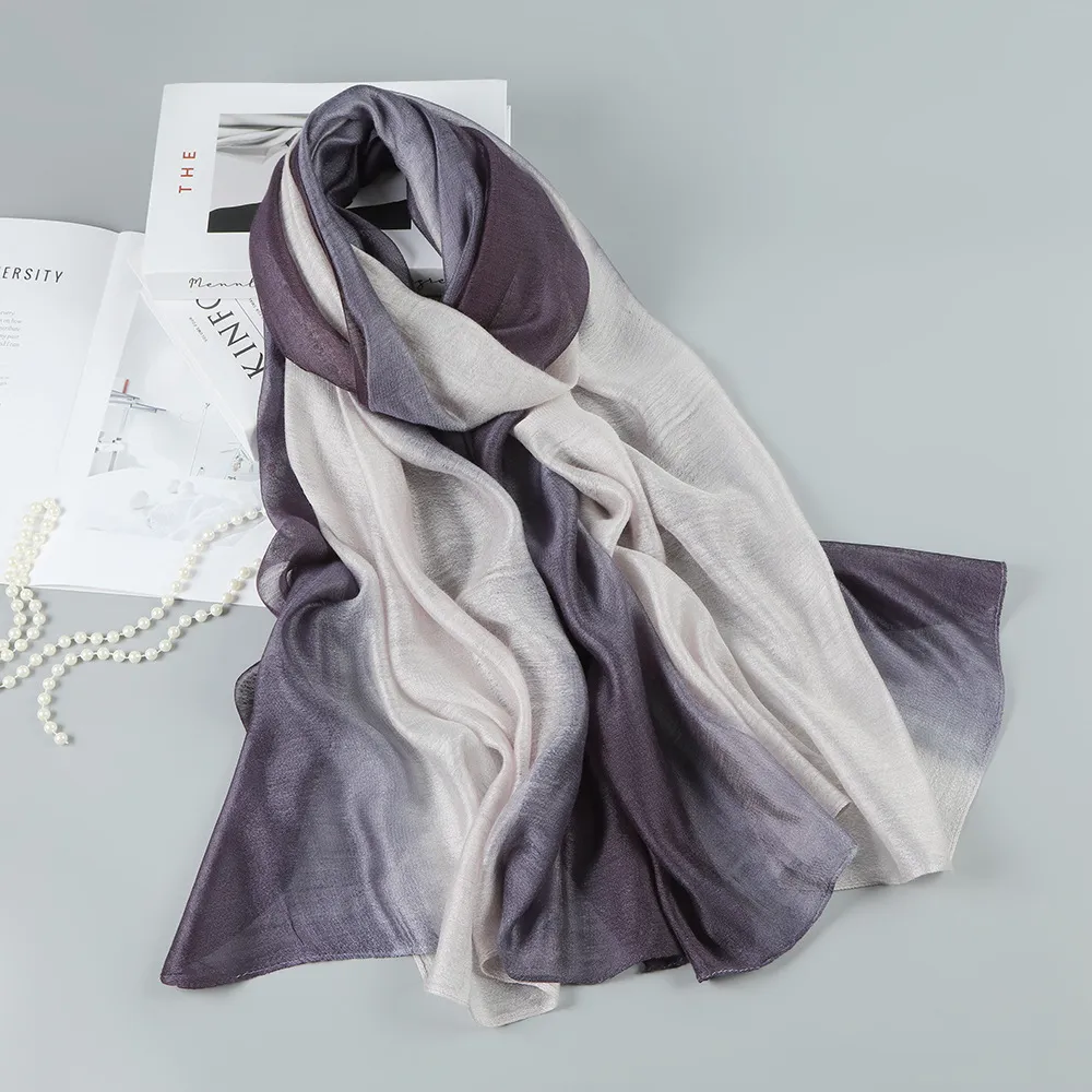 Gradual Change Mulberry Silk Scarf For Women Lightweight Shawl_voghion.com