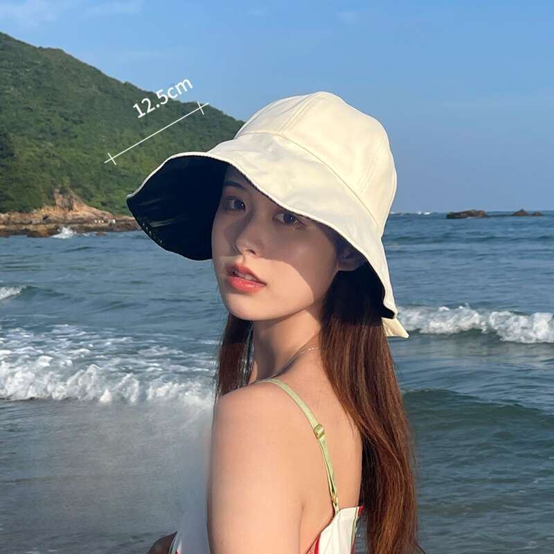 Protezione UV estiva, cappello da sole a tesa larga, cappello da pescatore in gomma nera_voghion.com