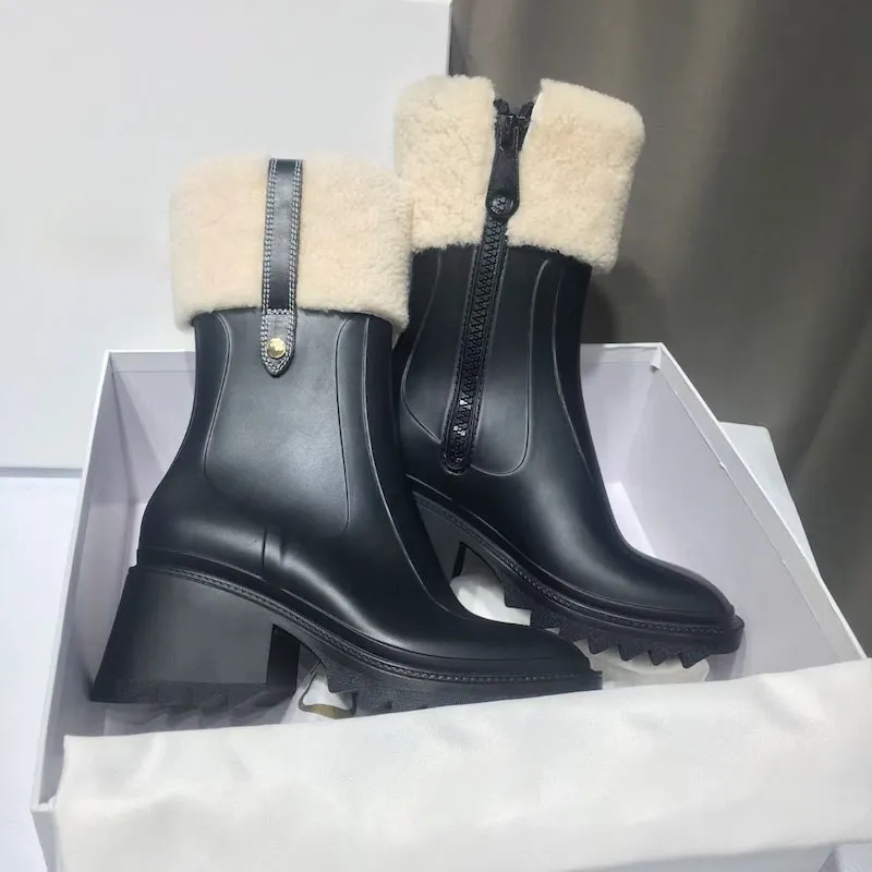 Women's Black Knee-high Waterproof Rain Boots With Platform Sole_voghion.com