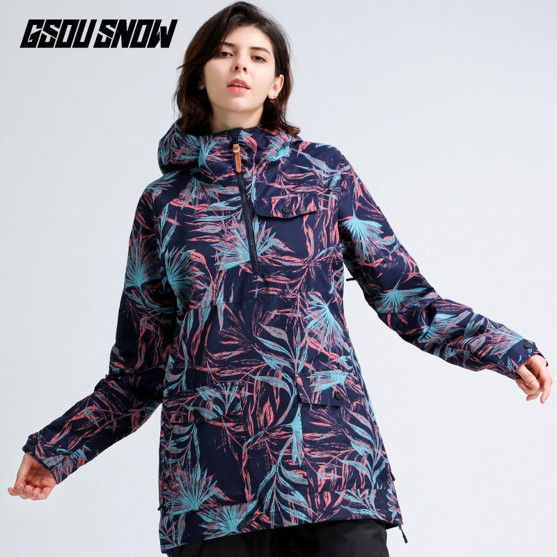 Snowwear women's top waterproof windproof slim body jacket veneer double board outdoor snow suit hoodie_voghion.com