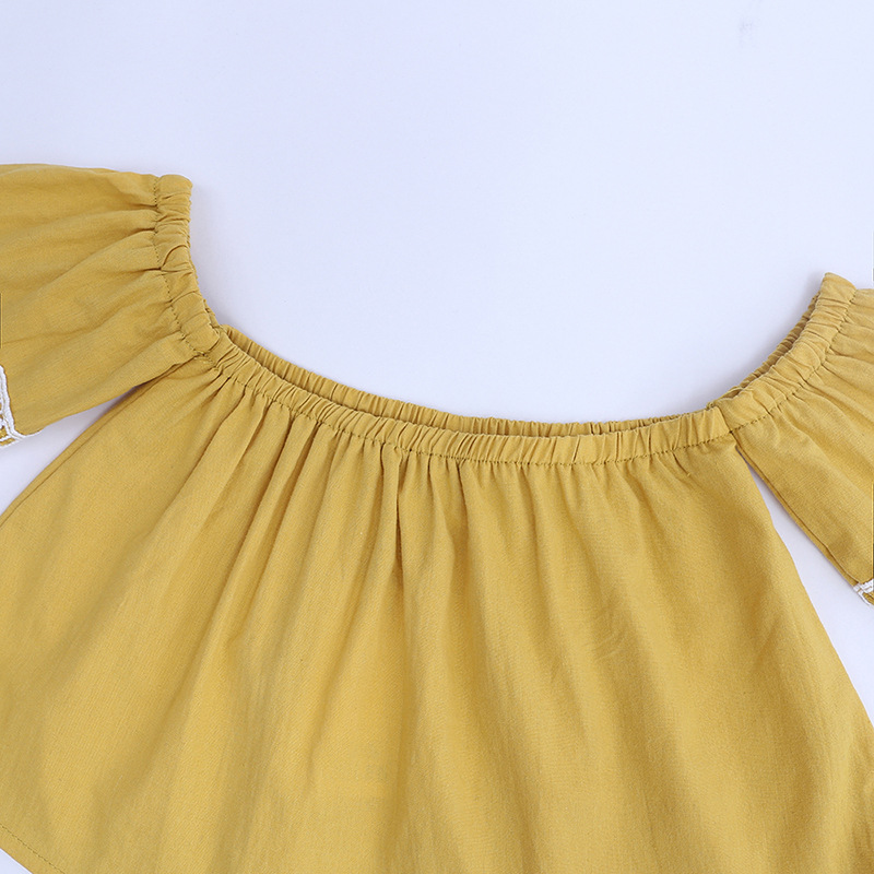 Mamma e bambini Abbigliamento per bambini Consegna di un pezzo 2024 Abiti estivi per ragazze Top alla moda con spalle scoperte Pantaloncini in denim Completo a due pezzi_voghion.com