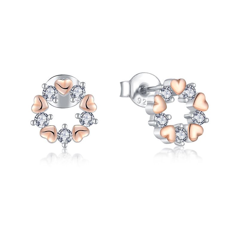 Conjunto de pendientes y collar corazón en oro rosa zirconia_voghion.com