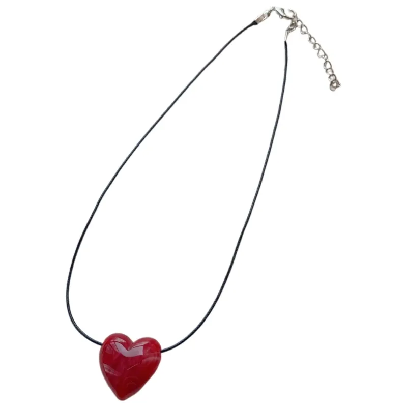 Adjustable Heart Pendant Necklace Colorful Fashionable Choker_voghion.com