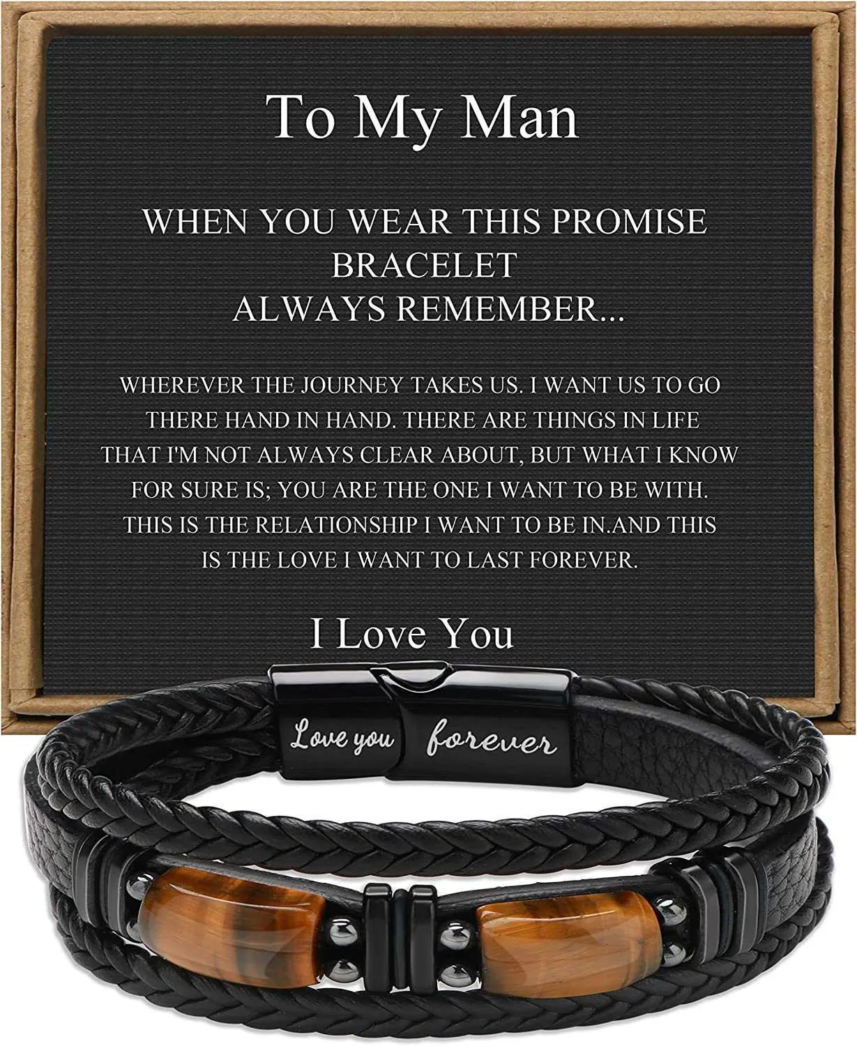 Schwarze geflochtene Armbänder mit 2 Tigeraugen. Armband für Vater, Sohn, Freund, Ehemann, Bruder, Enkel. „To My“ (Liebe dich für immer)_voghion.com