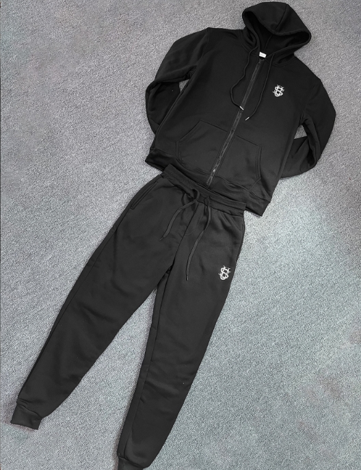 [GlowStreet] Embroidered Hoodie Set – Beaded Letter Design | Unisex Streetwear