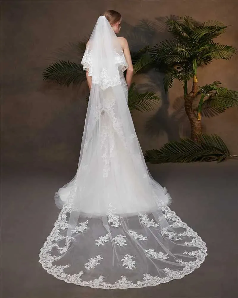 Hir Jewelry Lyer 2 Lce Edge 3M Cthedrl Velo da sposa con pettine per la sposa Bridl Veli Accessori Vil Velos De_voghion.com