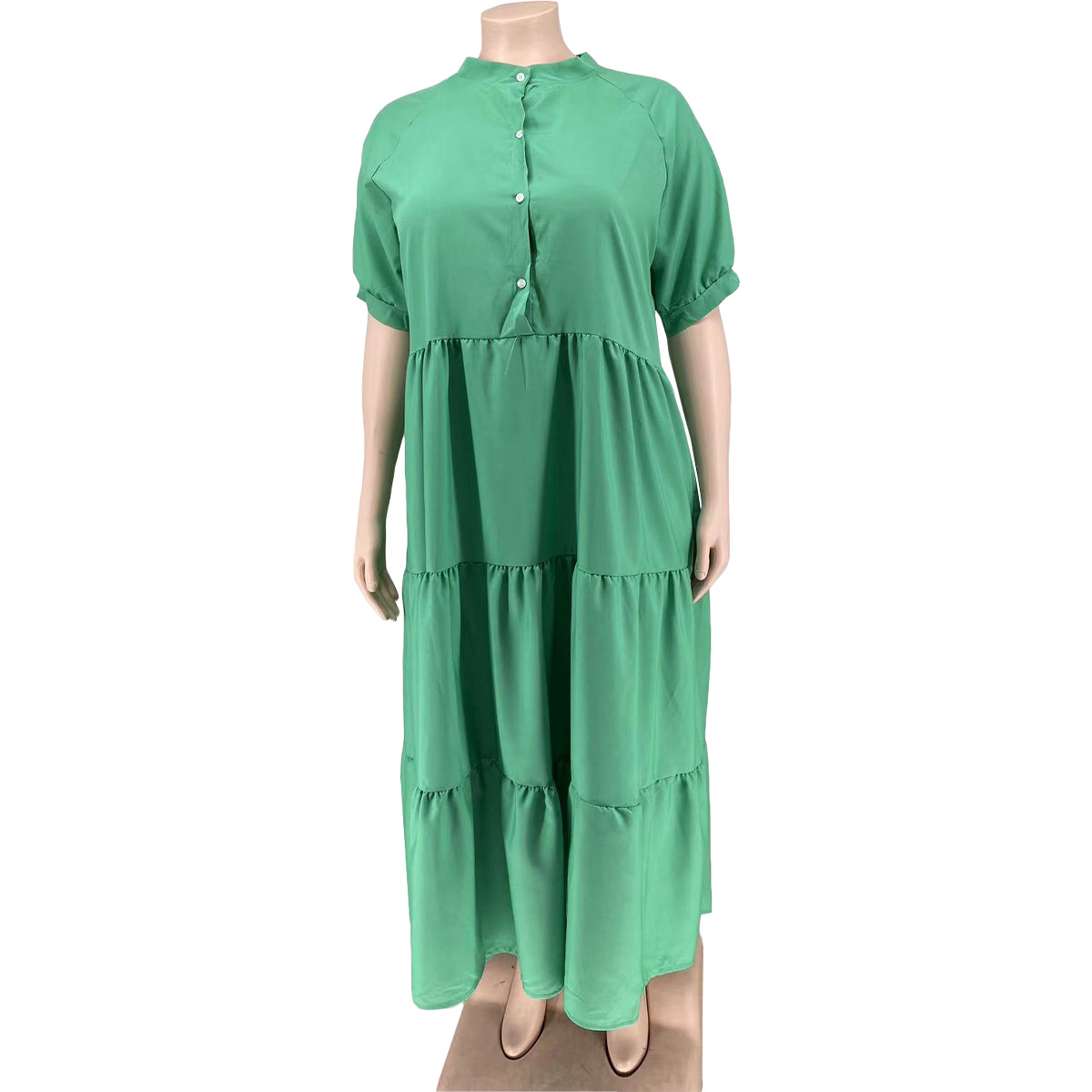 Abito con risvolto casual con bottoni alla moda da donna taglie forti_voghion.com